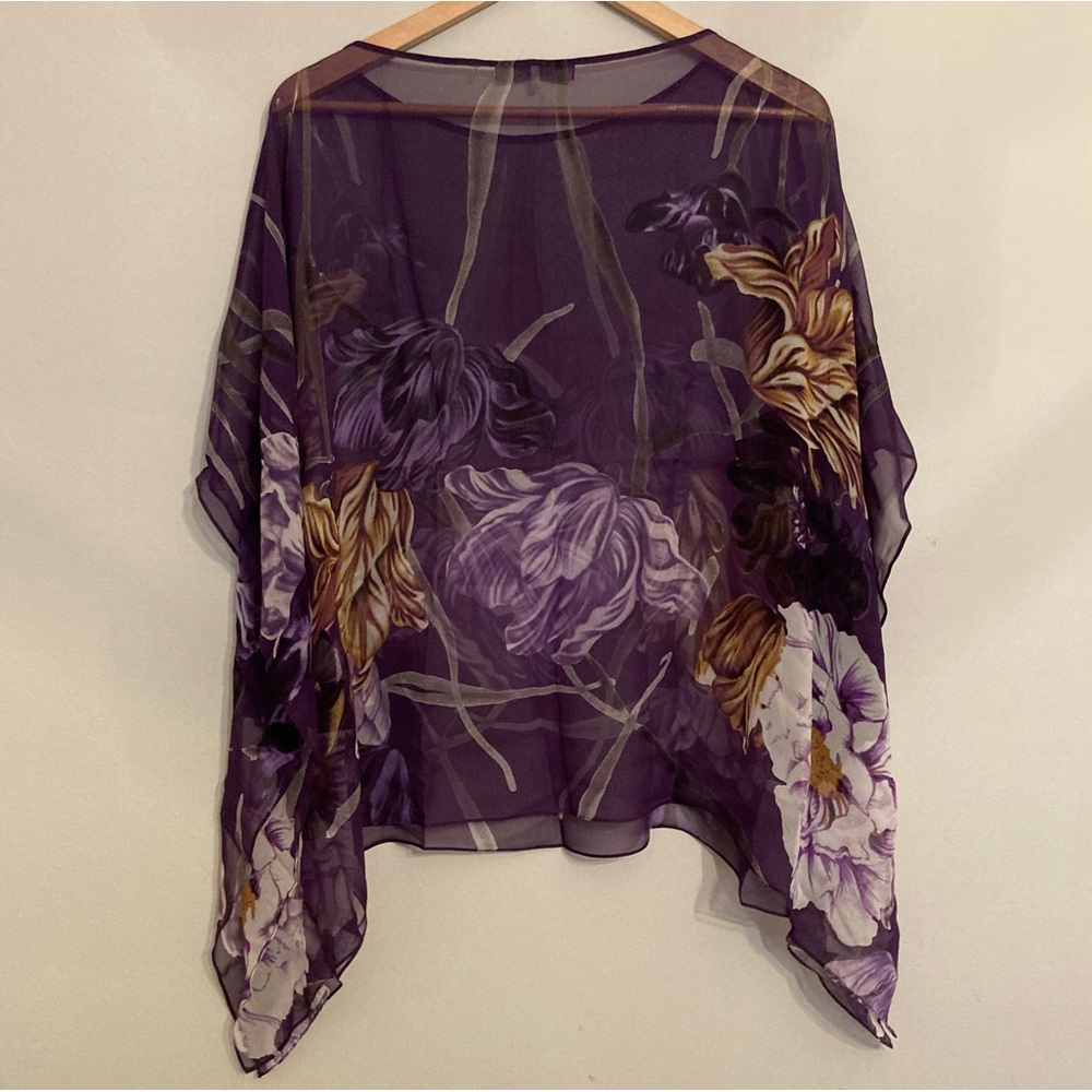 Elie Tahari for Nordstrom 100% Silk Floral Purple Blouse Poncho Size Medium